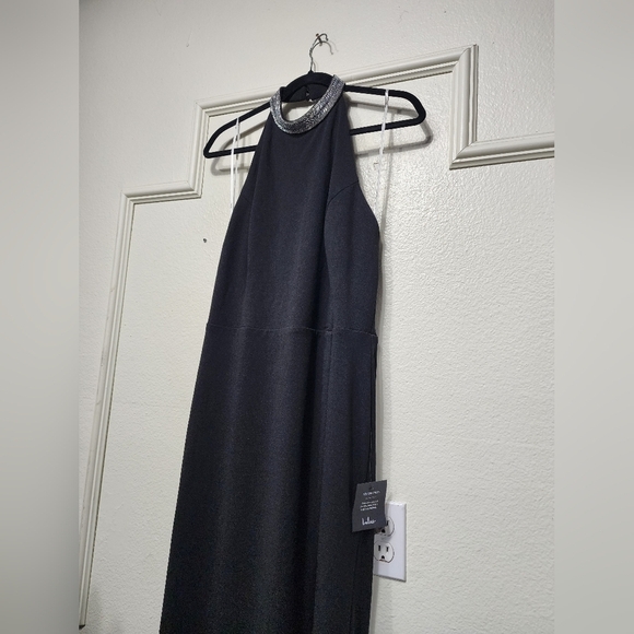 Lulus Immaculate Class Black Rhinestone Halter Maxi Dress XL Wedding Formal - Picture 7 of 11